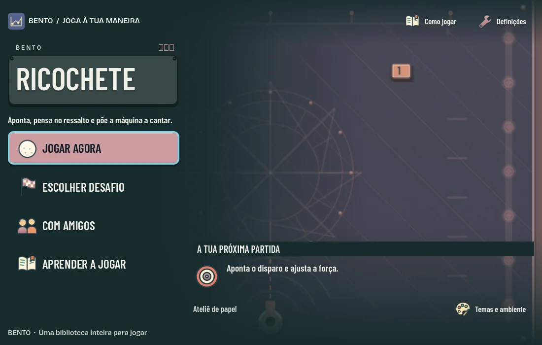 Ecrã inicial de Bento Ricochete